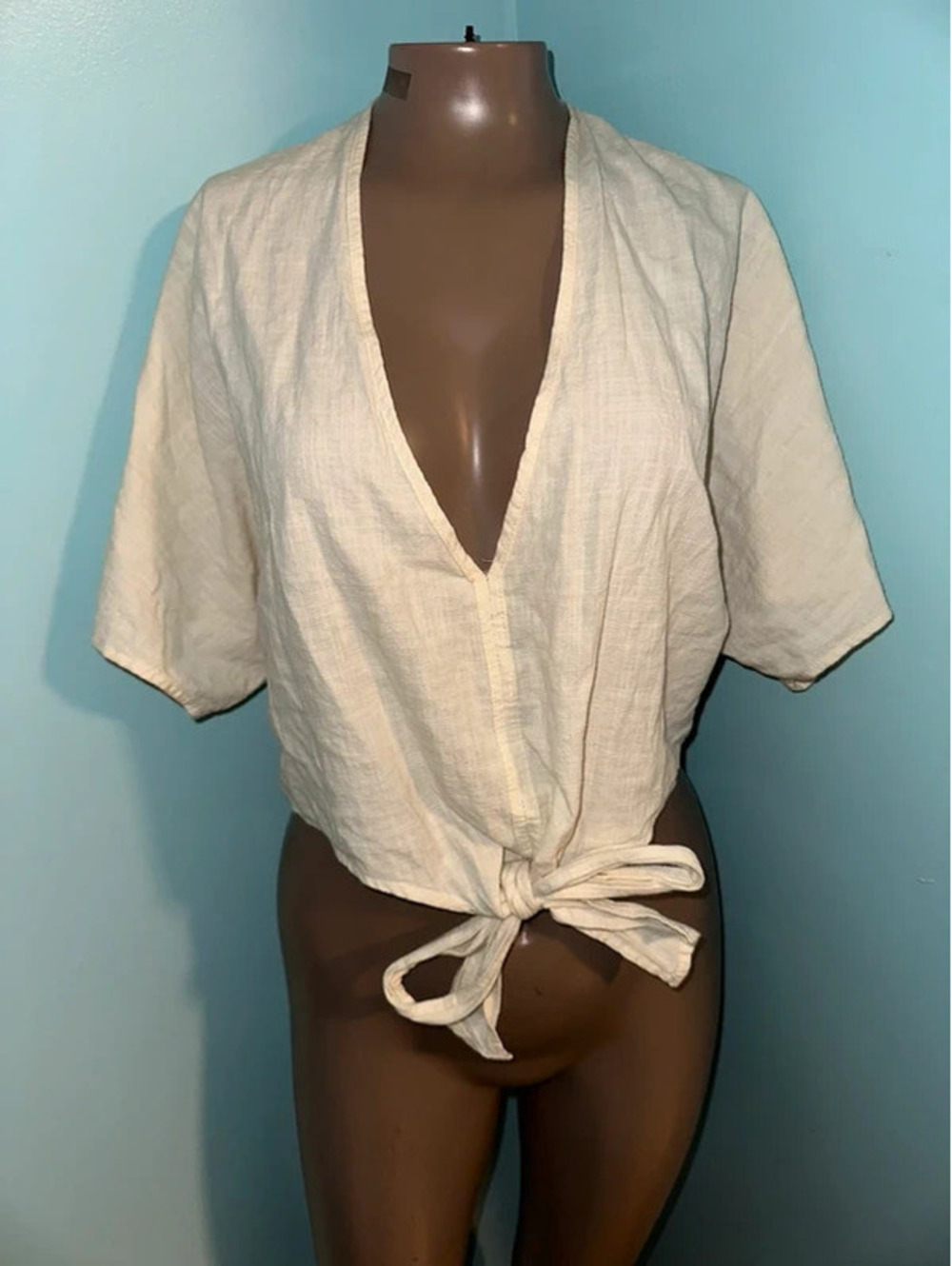 Boho Coquette Earthcore Tie Wide Cotton Batwing Sleeves L
